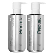 Prequel front packaging showing two pump bottles, clear hydration benefit