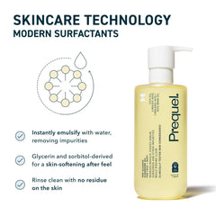 Prequel milky emulsion in hand showing water-activated rinse benefit