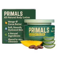 PRIMALS front packaging showing cocoa butter and mango butter benefits