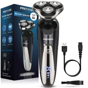 PRITECH front view of cordless rotary shaver showing ergonomic grip and head