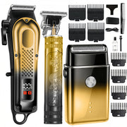 PROIYO golden grooming kit front view showing three tools and cases for organized grooming