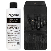 Pronto bottle and manicure case arranged for complete kit convenience