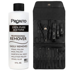 Pronto bottle and manicure case arranged for complete kit convenience