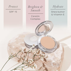 PÜR MINERALS powder being applied with brush for even full coverage