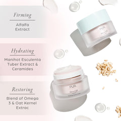 PÜR MINERALS cream on hand illustrating compact 0.48 oz travel-friendly benefit