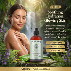 PURA D'OR gel on hand being applied, demonstrating quick absorption and non-greasy benefits