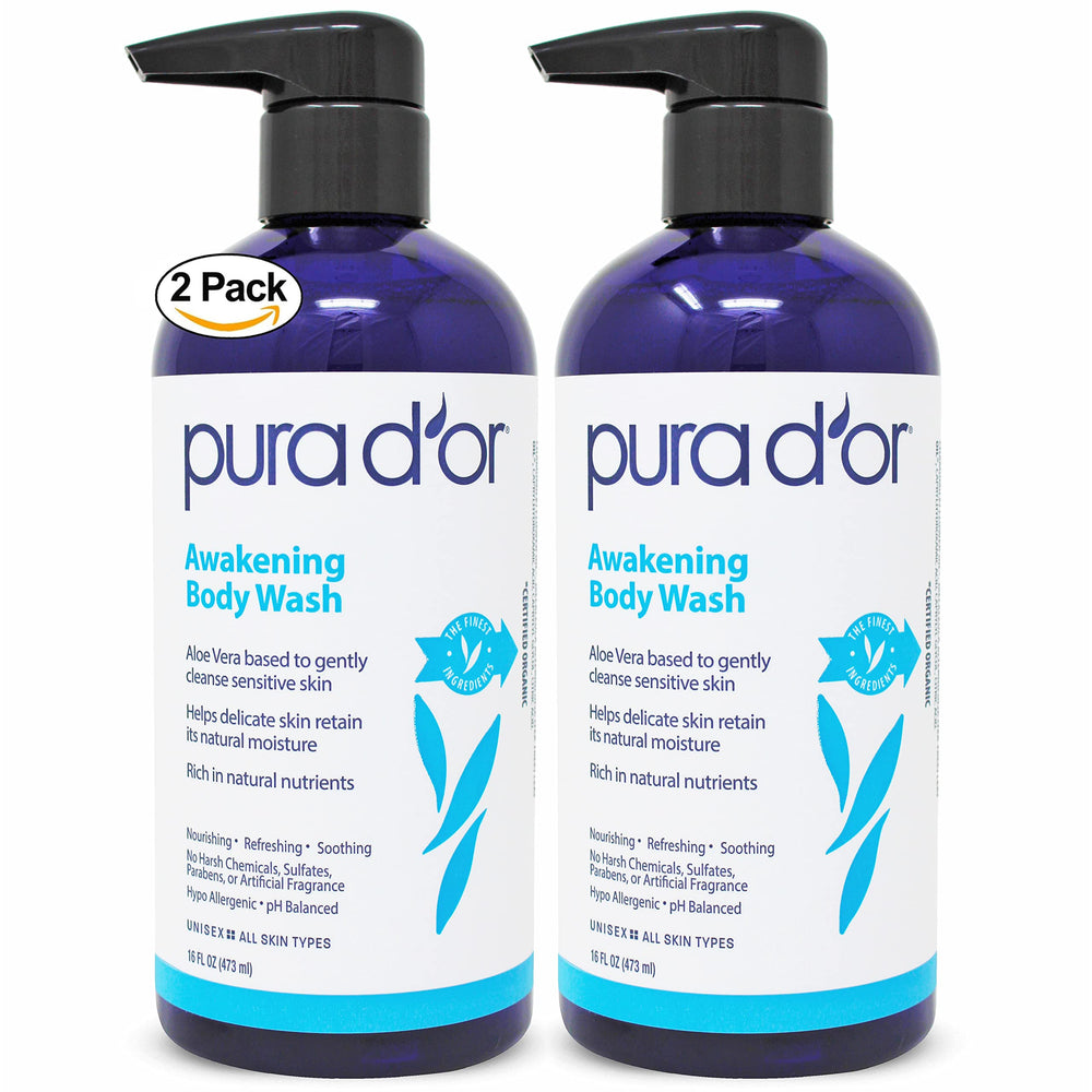 PURA D'OR front packaging showing two 16oz bottles and product clarity benefit