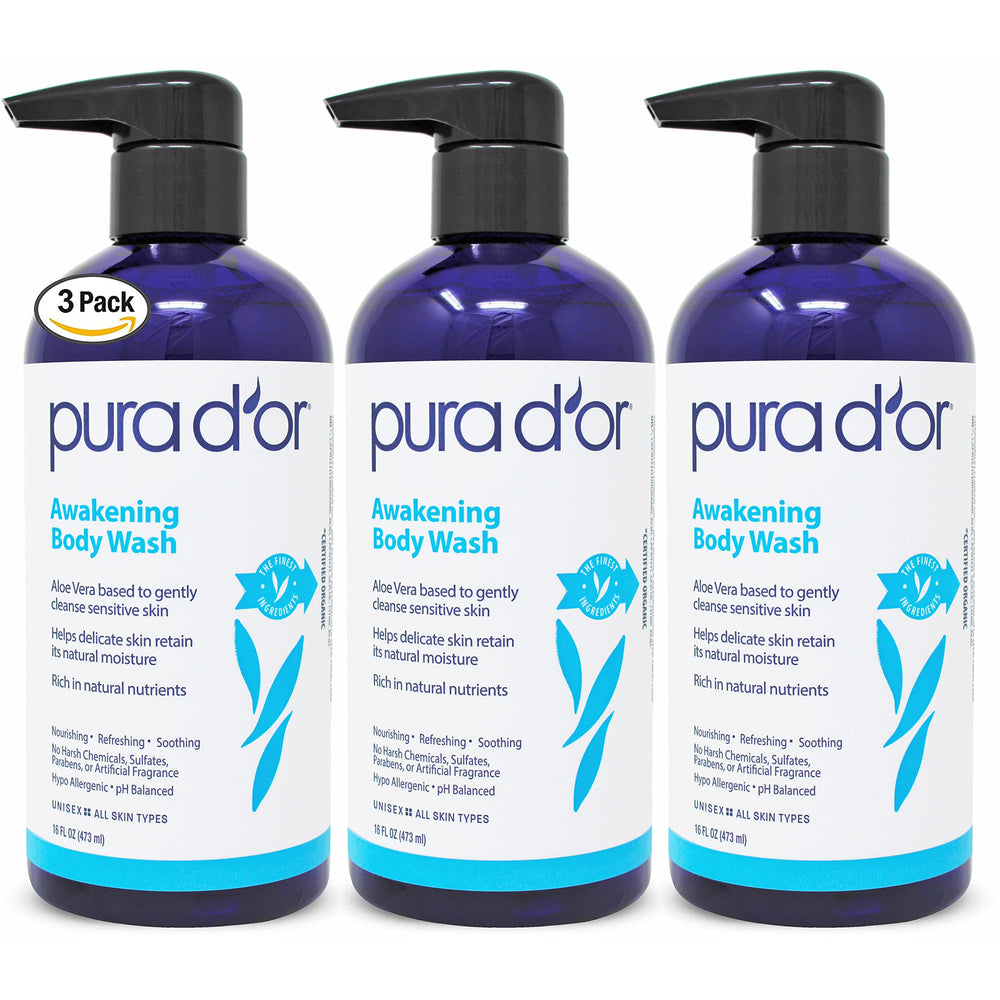 PURA D'OR front packaging showing three bottles and clear product identity for easy choice