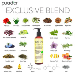 PURA D'OR shampoo texture being poured to show rich, gentle lather for effective cleansing