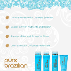 Pure Brazilian shampoo pump close-up highlighting gentle, salt-free cleanse