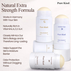 Pure Kind ingredients flatlay with tallow and oils highlighting natural sourcing