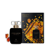 PUREAMOR front bottle showing elegant square design and amber liquid benefit: refined display
