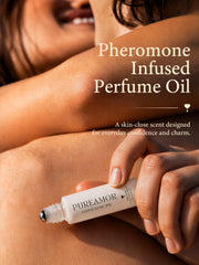 PUREAMOR roll-on applied to wrist demonstrating precise application and long-wear benefit