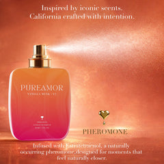 PUREAMOR bottle placed on vanity conveying premium look and daily accessibility