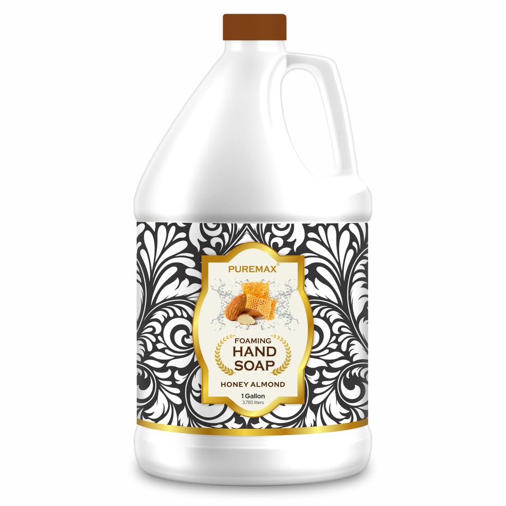 Puremax gallon front label showing product name and scent, clear refill benefit