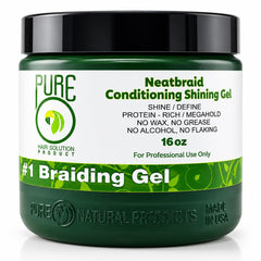 PureO Neatbraid front label showing 16oz packaging and product benefits