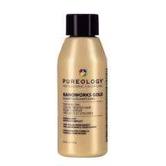 Pureology bottle front view showing Nanoworks Gold Shampoo for soft hair
