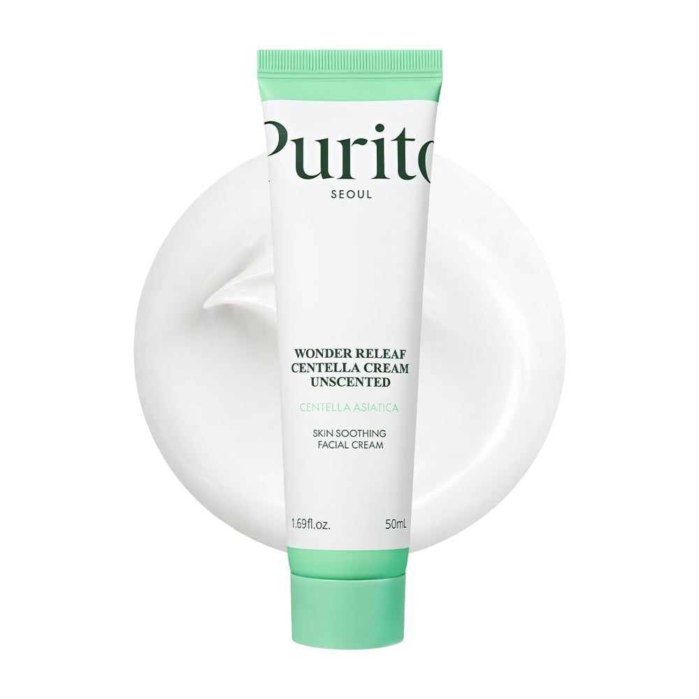 PURITO jar front view showing simple packaging and soothing benefit