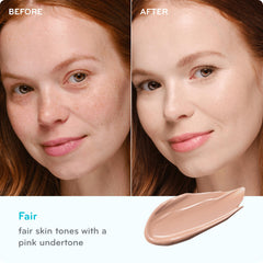 pūrlisse on fair-skinned model demonstrating natural luminous matte finish