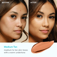 pūrlisse model wearing Medium Tan shade showing natural luminous matte look
