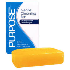 Purpose cleansing bar front packaging showing clean design and size benefit