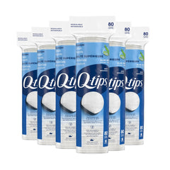 Q-tips front packaging showing six-pack convenience and quality