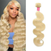 QBRVP front view of 613 blonde bundles showing neat packaging and benefit of ready-to-use extensions
