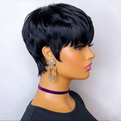 QiaQiaRing side profile highlighting layered pixie cut for added movement