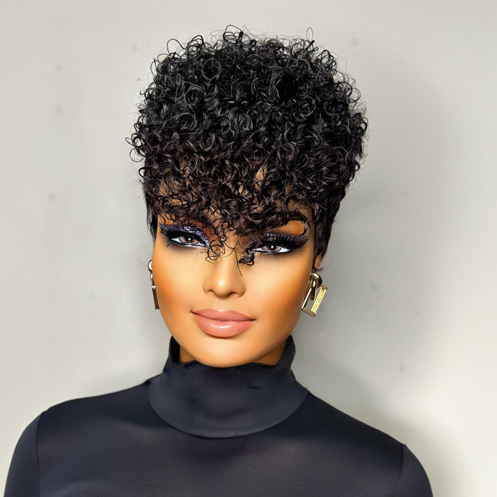 QiaQiaRing front view pixie wig showing natural hairline and instant style