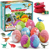 Qivatex front packaging showing nine colorful dinosaur egg bath bombs and benefits