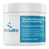 QRxLabs jar front view showing label and 50 pads, handy acne solution