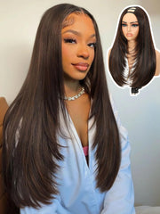 Quantum Love front view of packaged layered U-part wig showing product and label benefits