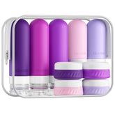 Quatish purple toiletry pouch with bottles organized for easy travel packing
