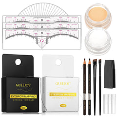 QUEEJOY front package showing complete 62-piece eyebrow mapping kit, professional organization benefit