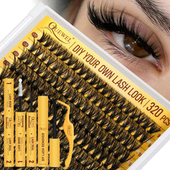 QUEWEL front packaging showing full lash clusters kit and components for easy styling