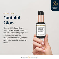 Quicksilver Scientific ingredient label close-up, highlights copper peptide and vitamins