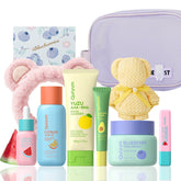 QUIYUM front packaging showing six-piece travel-friendly skincare set benefits portability