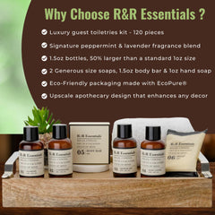 R&R Essentials soap bar and makeup wipes detail for hygienic guest convenience