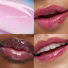 r.e.m. beauty texture swatch of gloss-balm highlighting hydrating, non-sticky finish
