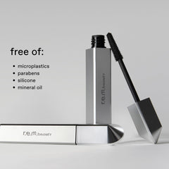 r.e.m. beauty applying mascara on lashes, lifted fanned-out appearance benefit