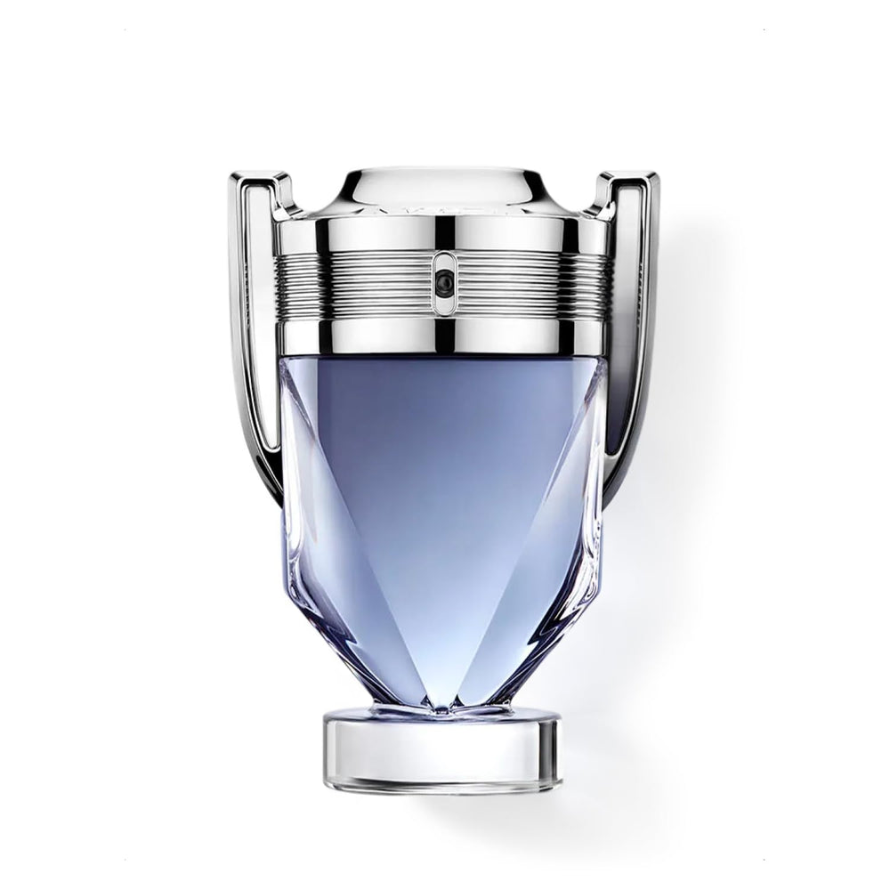 Rabanne Invictus front bottle view showing iconic trophy and confident design