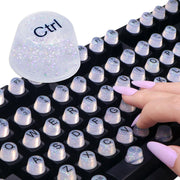 Raised Button front packaging showing glittered silicone keycaps and set benefits