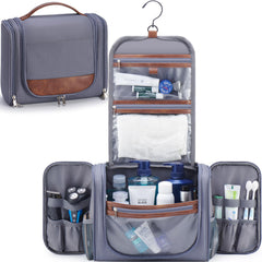 Ralnitote front view gray toiletry bag showing sleek organized profile and travel-ready look