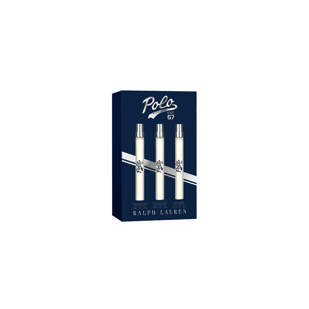 RALPH LAUREN FRAGRANCES front packaging showing the Polo 67 travel gift set and gifting appeal