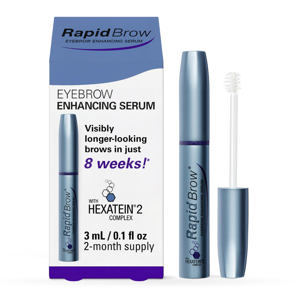 RapidBrow front packaging showing 3mL bottle and label, clear product benefit