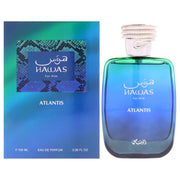 RASASI Hawas Atlantis front bottle showing sleek design and fresh appeal