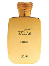 Rasasi Hawas Elixir front bottle showing elegant packaging and instant fragrance appeal