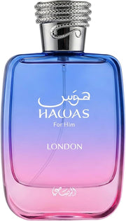 RASASI Hawas London front bottle view showing sleek packaging and confident presentation