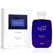RASASI Hawas Sapphire front bottle showing sleek design and premium finish