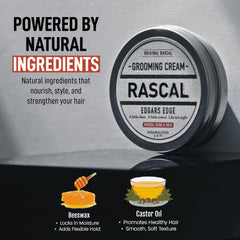 Rascal men's grooming jar held in hand to show 3.4 oz scale, demonstrates travel-friendly size